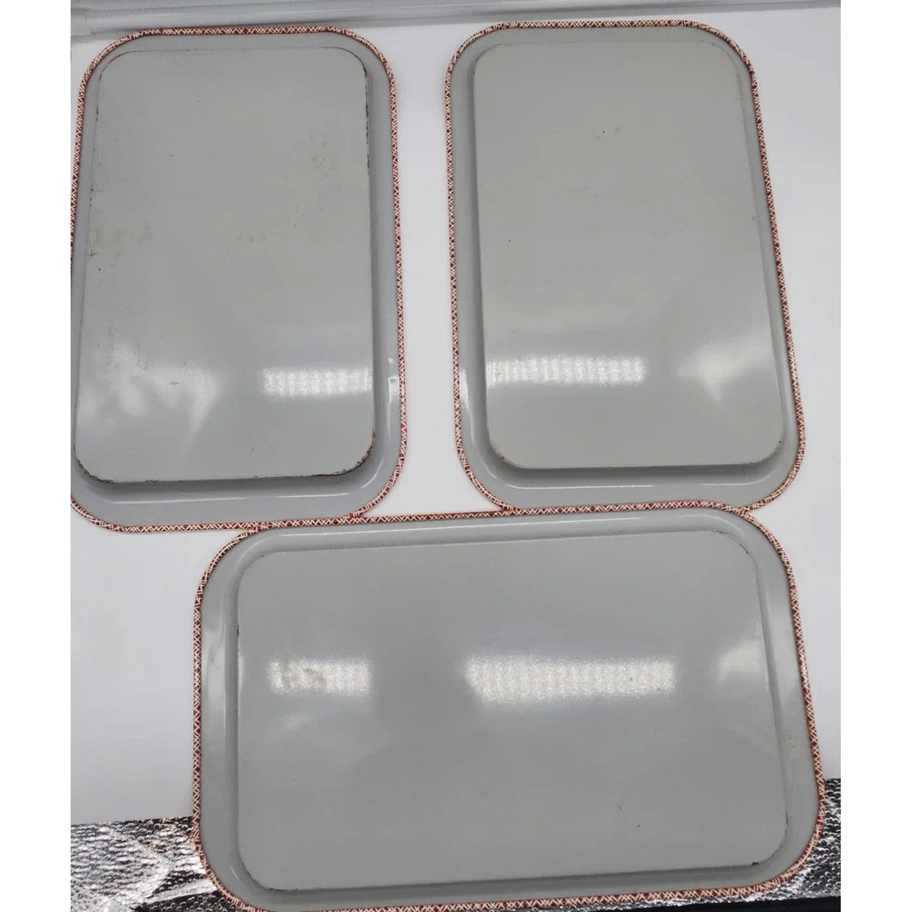 Vintage Red Floral Metal Serving Trays Set of 3 Roses Daisies Retro Kitchen 11.5